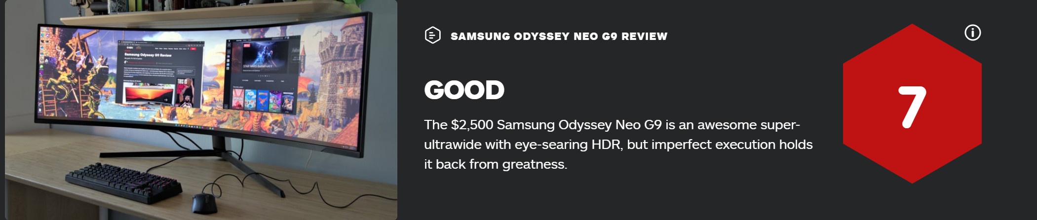 三星奥德赛Neo G9显示器 获IGN 7分评价